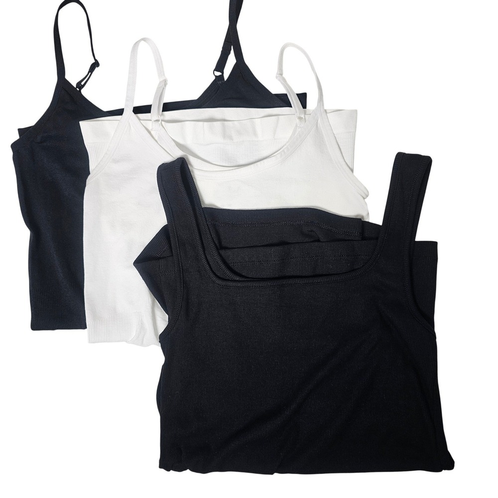 Maternity Tank Tops Bundle of 3 M Black‎ & White Basic + Compression Tanks EUC